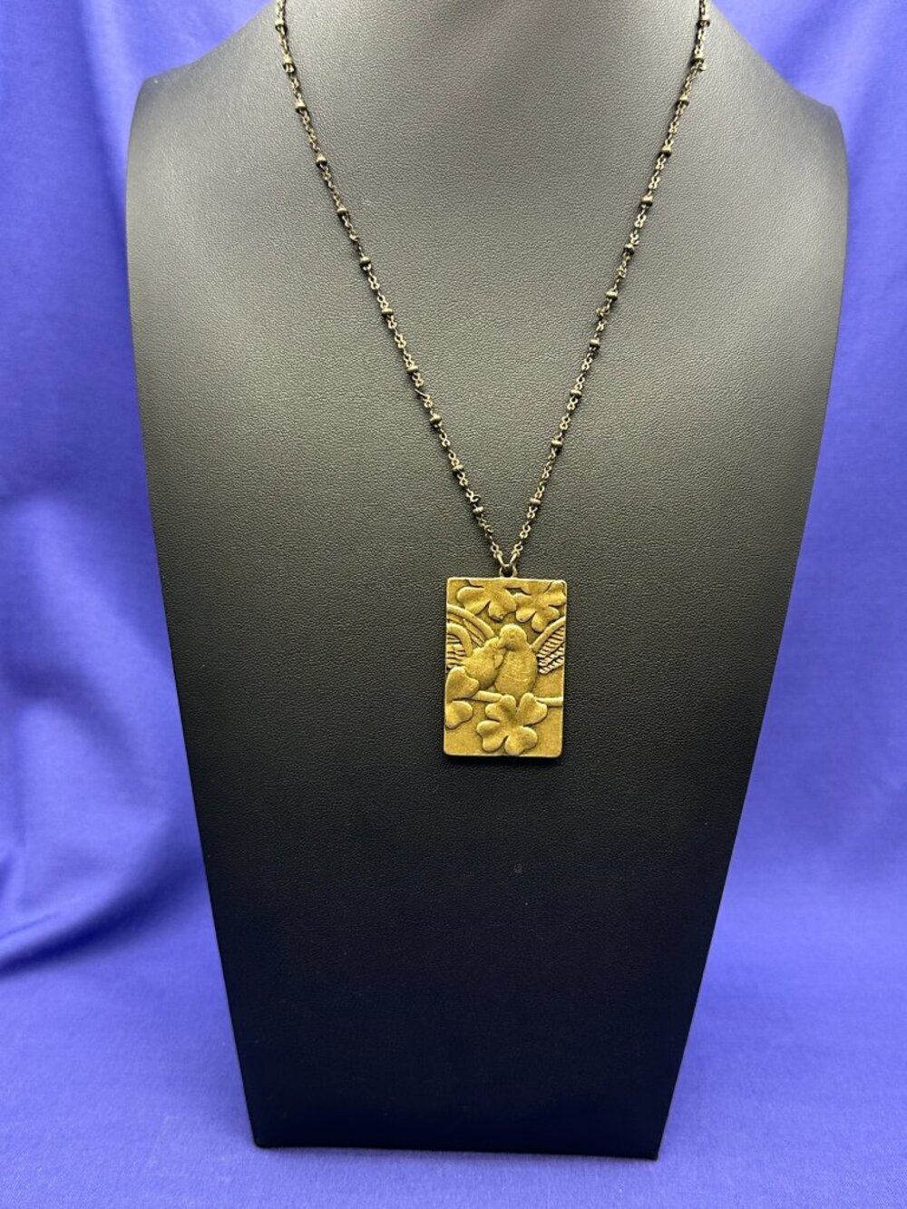 VTG Brass Reversible Queen of Hearts/Lovebirds Pendant Necklace - Picture 2 of 12